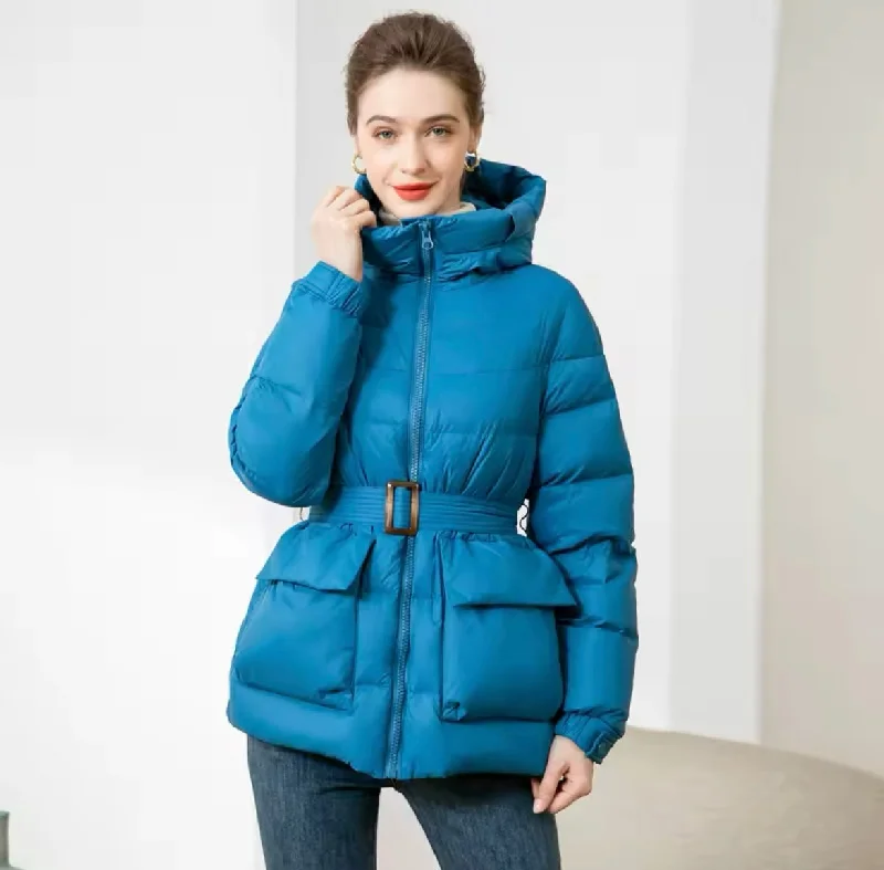 Women’s long coats for full coverage -Stay Cozy and Chic: Women's Duck Down Hooded Jacket