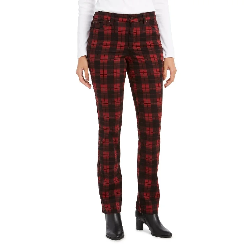 Women’s plaid pants for preppy fashion -Charter Club Women's Plaid Tummy Control Jeans Black Size 12