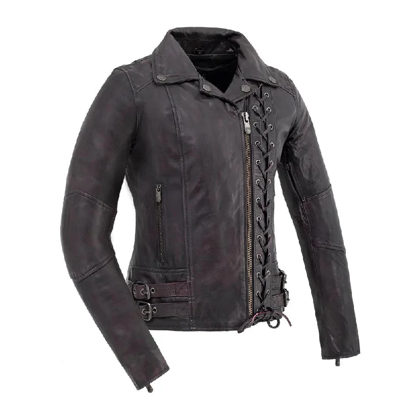 Women’s wool blend jackets for warmth and style -Wildside Women's Motorcycle Leather Jacket by First MFG