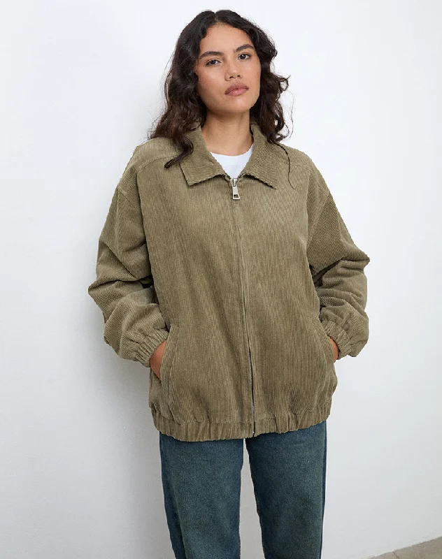 Women’s zip-up jackets for easy wear -Cavita Jacket in Cord Artichoke Green