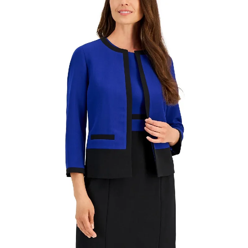 Women’s quilted vests for layering -Petites Womens Open Front Contrast Trim Collarless Blazer