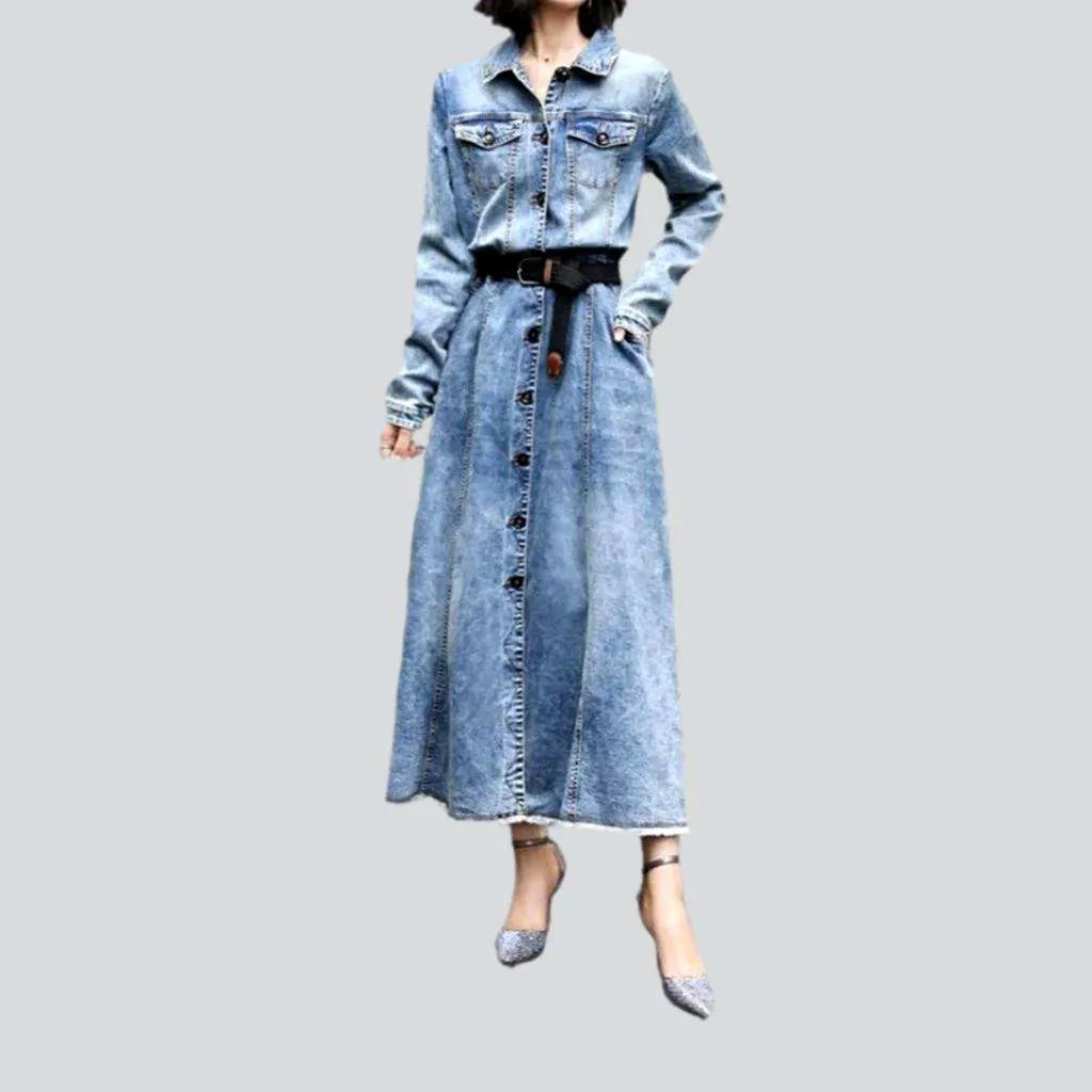 Women’s plaid jackets for preppy style -Fashion vintage long denim jacket