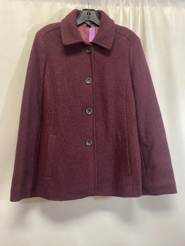 Women’s checkered coats for bold design -Purple Coat Peacoat Lands End, Size M