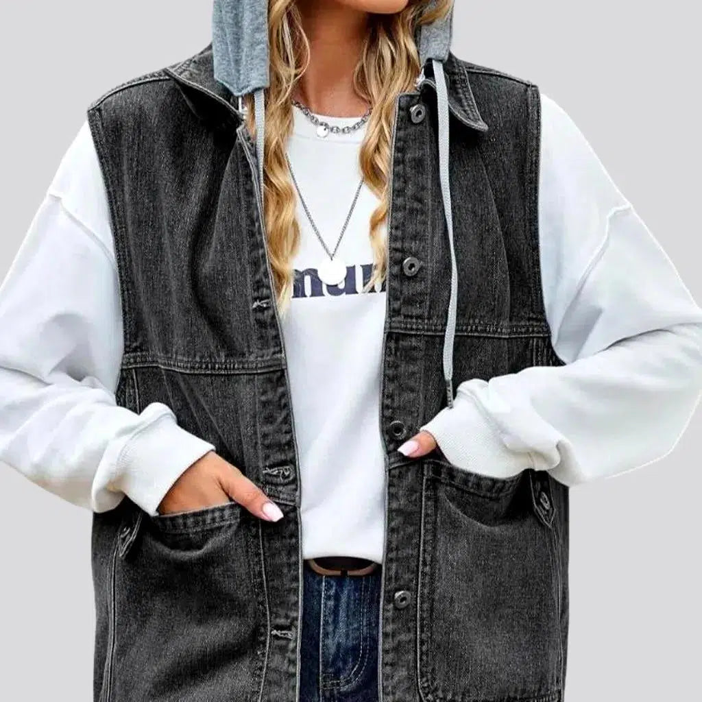 Women’s quilted vests for layering -Cotton-sleeves fashion women's jean jacket