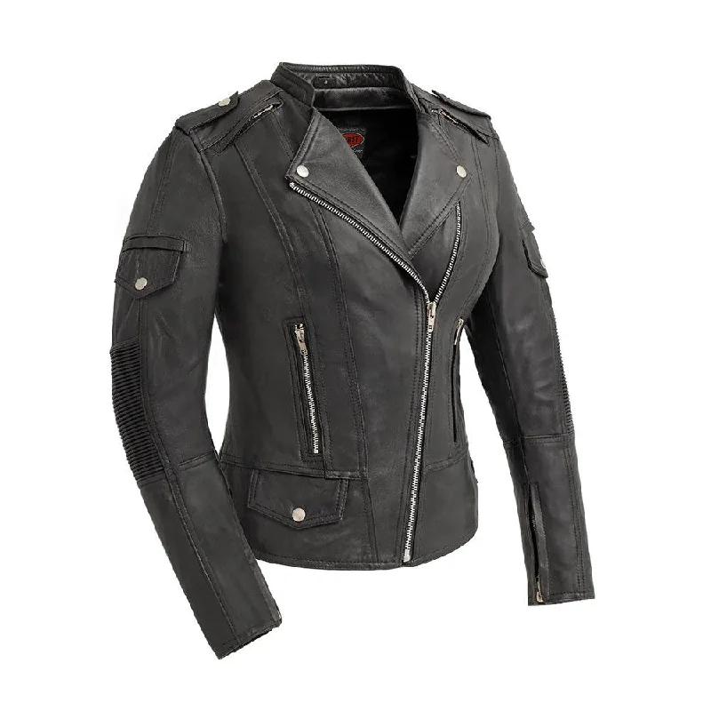 Women’s parka coats for winter fashion -Tantrum Motorcycle Leather Jacket by First MFG