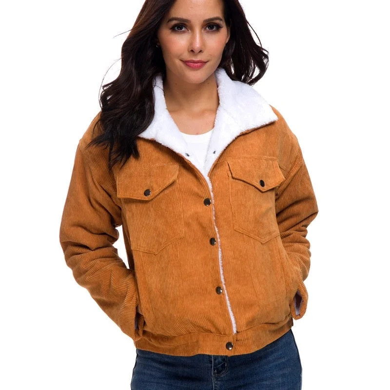 Women’s water-resistant coats for rainy weather -Vangull Autumn Corduroy Jacket Women