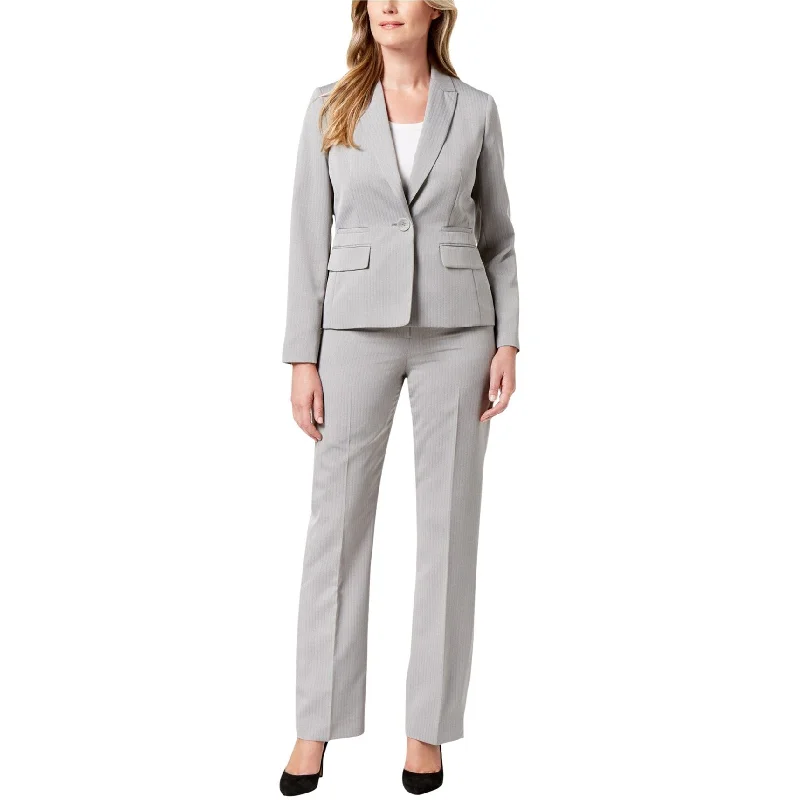 Women’s overcoats for formal occasions -Le Suit Womens Herringbone One-Button Pant Suit, Grey, 4