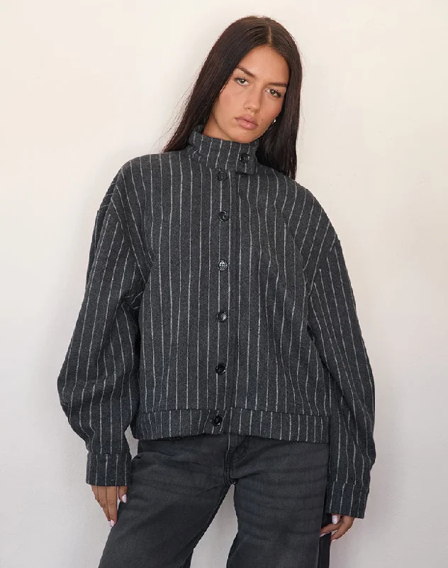 Women’s faux suede jackets for stylish appeal -Lastika Jacket in Charcoal Pinstripe