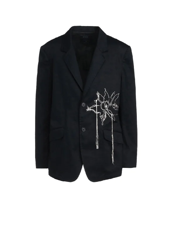 Women’s short coats for versatile wear -COTTON TWILL “QUEEN OF THE NIGHT“ EMBROIDERY JACKET