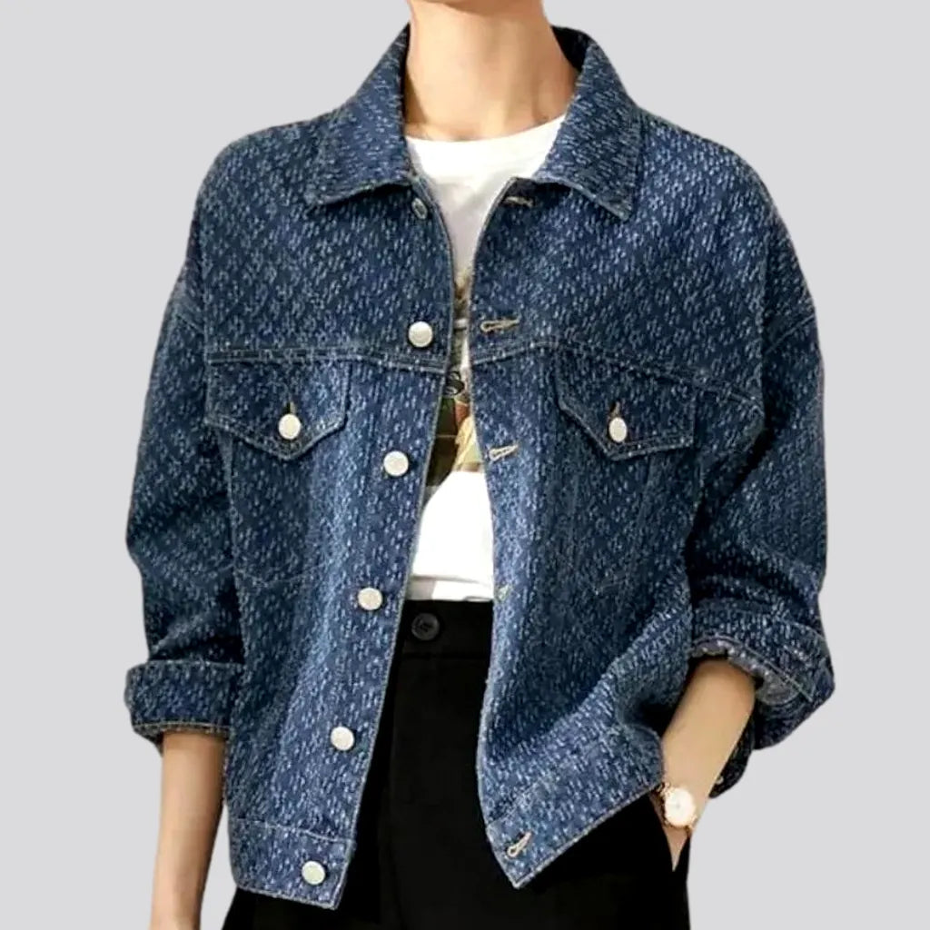 Women’s long coats for full coverage -Boho medium-wash denim jacket for women