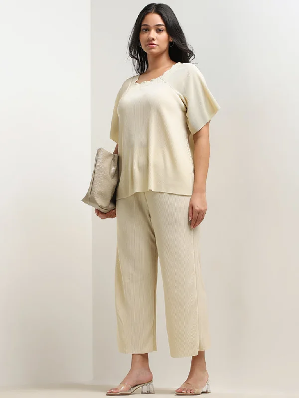 Women’s utility pants for practical fashion -Gia Beige Ribbed Textured High-Rise Pants