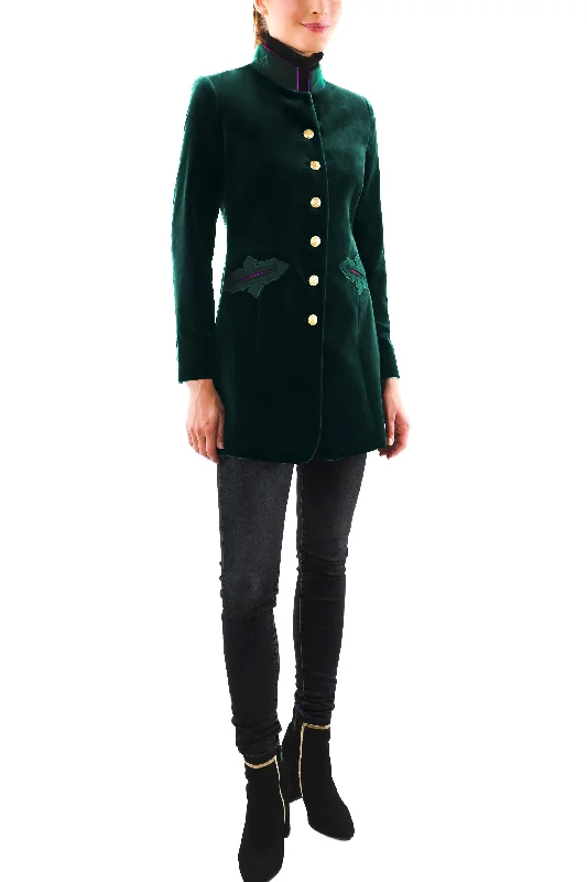 Women’s trench coats for stylish layering -Long blazer from dark green velvet and loden