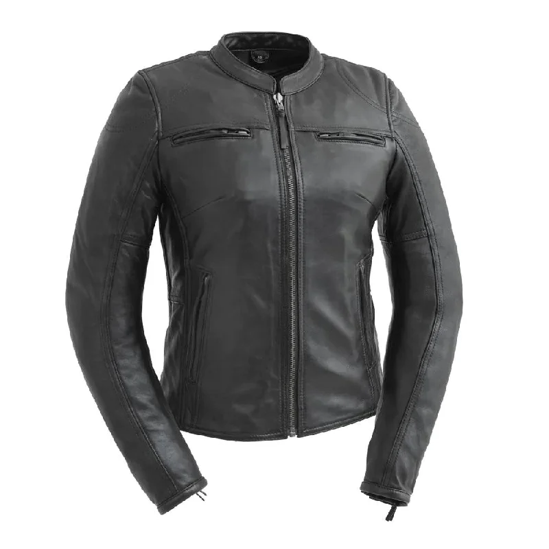 Women’s padded jackets for insulated warmth -Supastar Women's Motorcycle Leather Jacket by First MFG