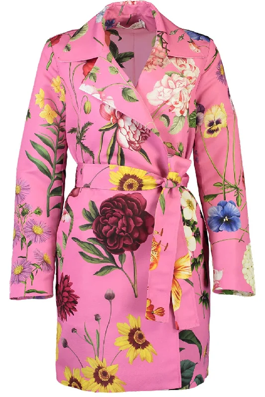 Women’s bomber coats for sporty look -Floral Faille Trench Coat