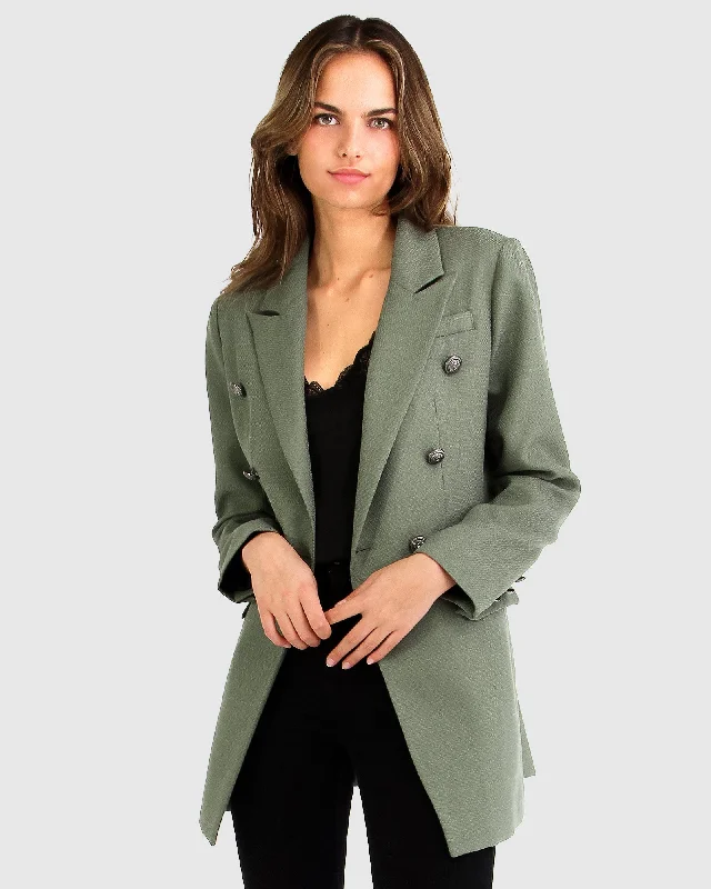 Women’s leather trench coats for chic sophistication -Princess Polina Textured Weave Blazer - Military