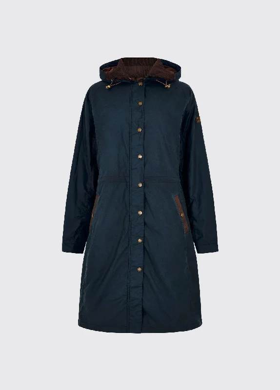 Women’s corduroy jackets for retro style -Redington Ladies Long Waxed Coat - Storm Blue