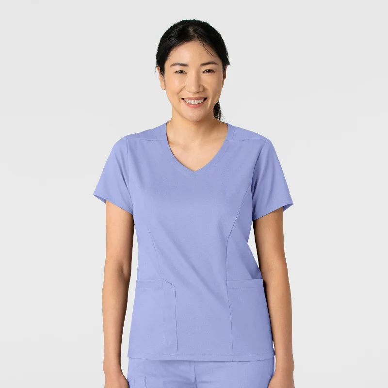 Women’s zip-up tops for easy layering -Boundless Women's 2-Pocket V-Neck Scrub Top - Ceil Blue