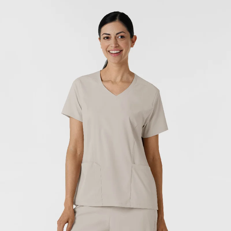 Women’s tie-front tops for relaxed style -Boundless Women's 2-Pocket V-Neck Scrub Top - Cloud