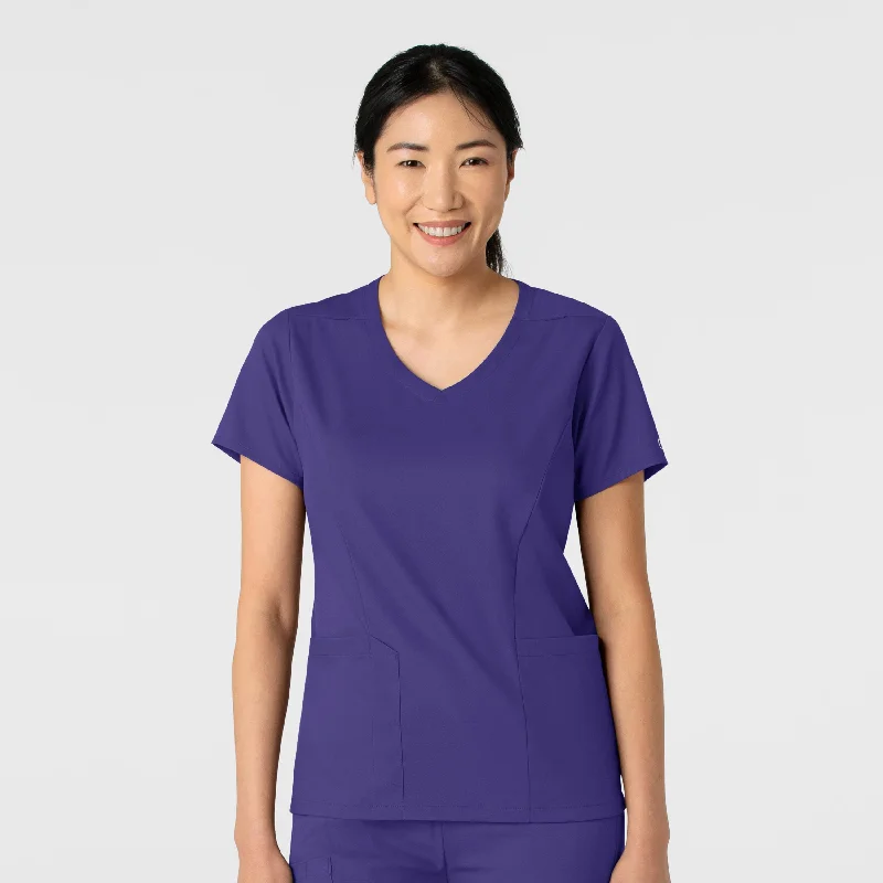 Women’s button-up blouse tops for professional look -Boundless Women's 2-Pocket V-Neck Scrub Top - Grape