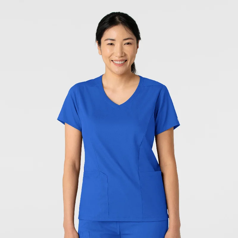 Women’s lace blouse tops for delicate touch -Boundless Women's 2-Pocket V-Neck Scrub Top - Royal