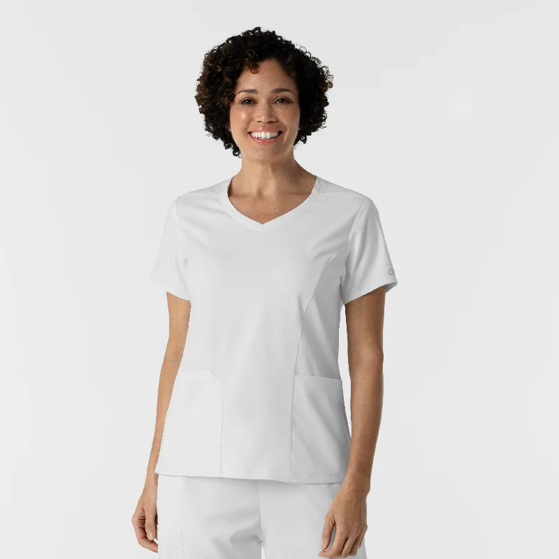 Women’s keyhole tops for stylish neckline -Boundless Women's 2-Pocket V-Neck Scrub Top - White