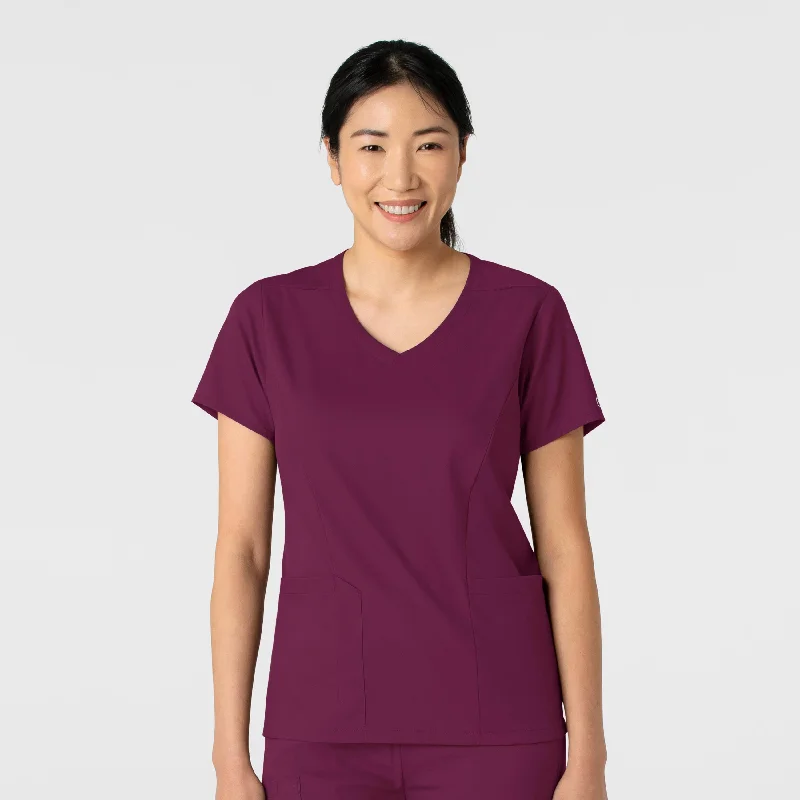 Women’s ruffle tops for feminine charm -Boundless Women's 2-Pocket V-Neck Scrub Top - Wine