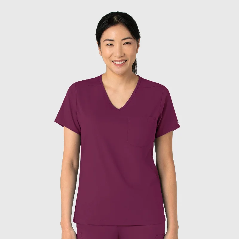 Women’s knitted blouse tops for cozy vibes -Boundless Women's Tuck-In Scrub Top - Wine