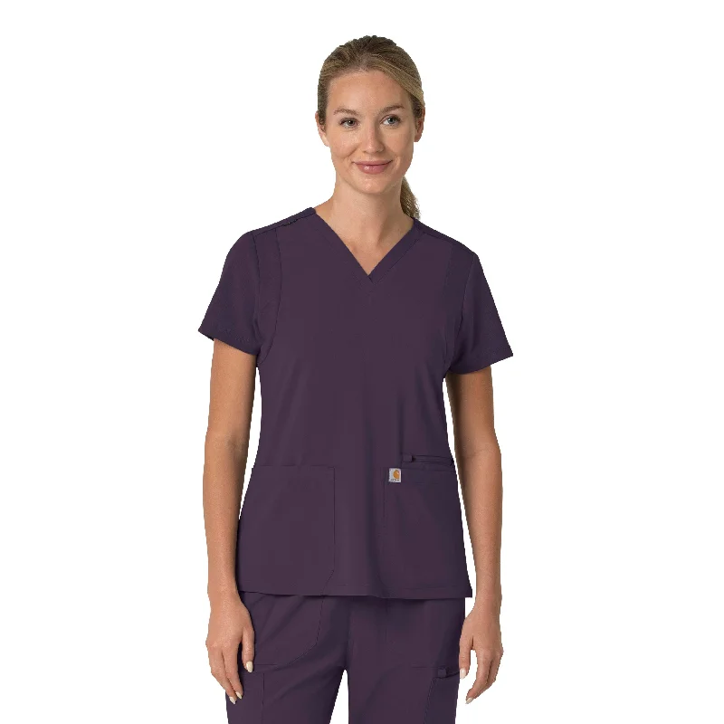 Women’s button-front tops for easy wear -Carhartt Force Cross-Flex Women's Flex Panel V-Neck Scrub Top - Black Plum