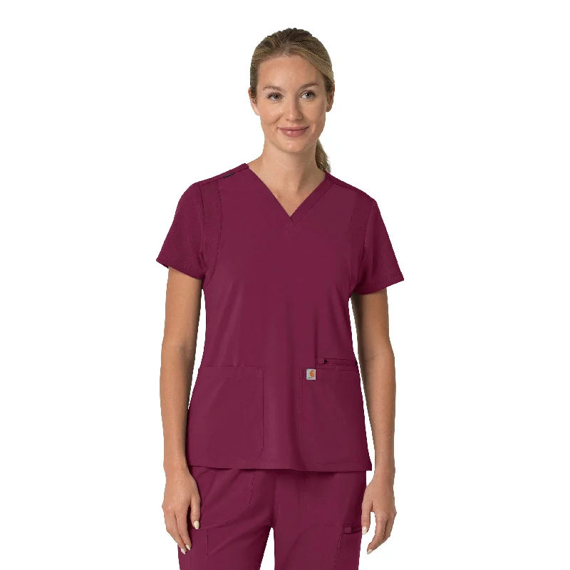 Women’s satin blouse tops for luxurious look -Carhartt Force Cross-Flex Women's Flex Panel V-Neck Scrub Top - Wine