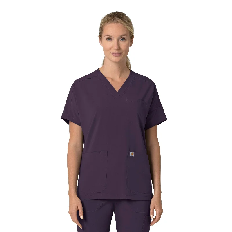 Women’s smock tops for stylish comfort -Carhartt Force Cross-Flex Women's Oversized V-Neck Scrub Top - Black Plum