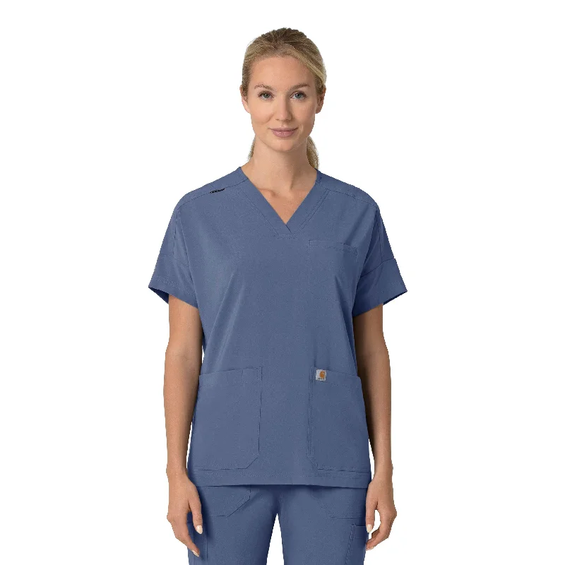 Women’s sporty tops for active lifestyle -Carhartt Force Cross-Flex Women's Oversized V-Neck Scrub Top - Riverside