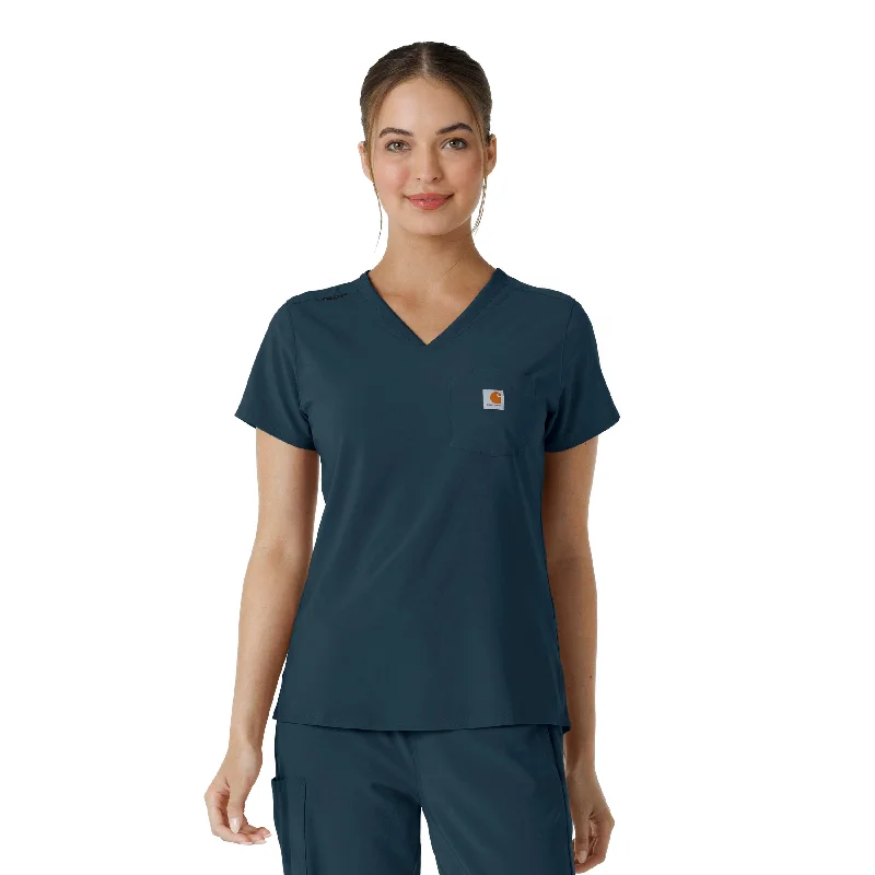 Women’s zip-up tops for easy layering -Carhartt Force Cross-Flex Women's Tuck-In Scrub Top - Navy