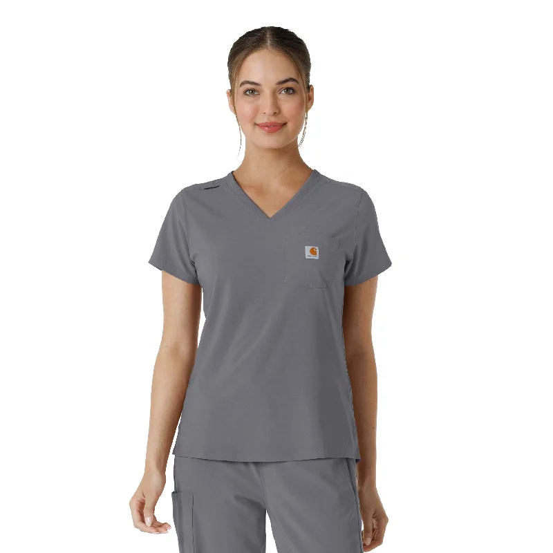 Women’s draped tops for elegant drape -Carhartt Force Cross-Flex Women's Tuck-In Scrub Top - Pewter