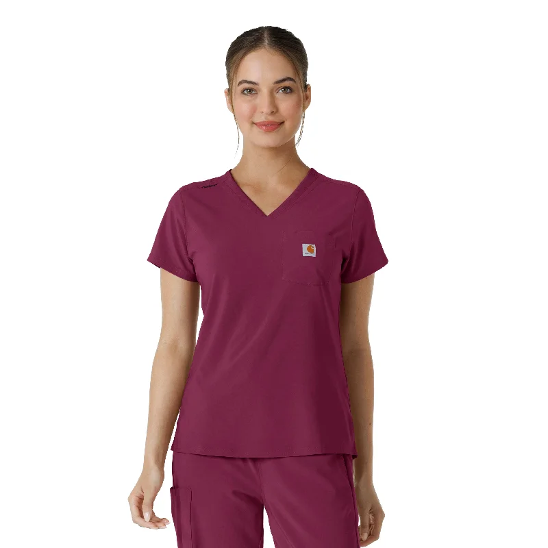 Women’s crewneck t-shirt tops for classic fit -Carhartt Force Cross-Flex Women's Tuck-In Scrub Top - Wine