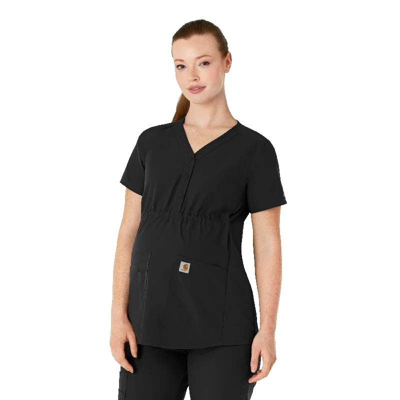 Women’s halter neck tops for summer vibes -Carhartt Force Essentials Women's Henley Maternity Scrub Top - Black