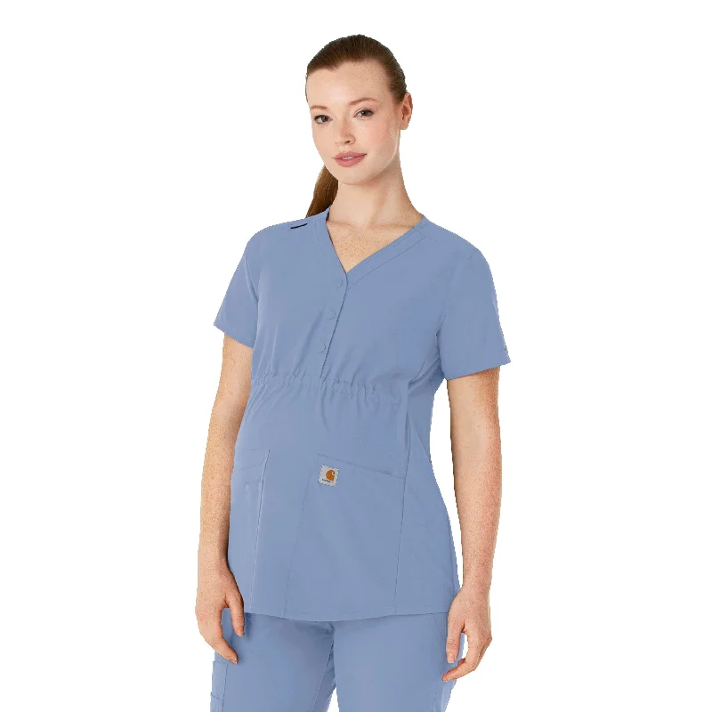 Women’s plaid tops for preppy vibe -Carhartt Force Essentials Women's Henley Maternity Scrub Top - Ceil Blue