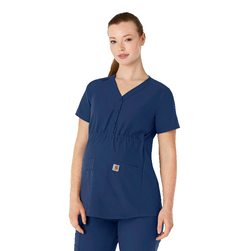 Women’s peplum tops for flattering shape -Carhartt Force Essentials Women's Henley Maternity Scrub Top - Navy