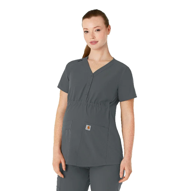 Women’s casual long sleeve tops for comfortable style -Carhartt Force Essentials Women's Henley Maternity Scrub Top - Pewter