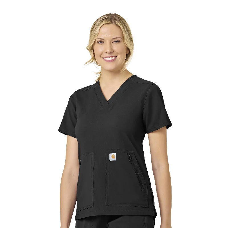 Women’s casual t-shirt tops for everyday outfits -Carhartt Rugged Flex Peak Women's 4-Pocket V-Neck Scrub Top - Black