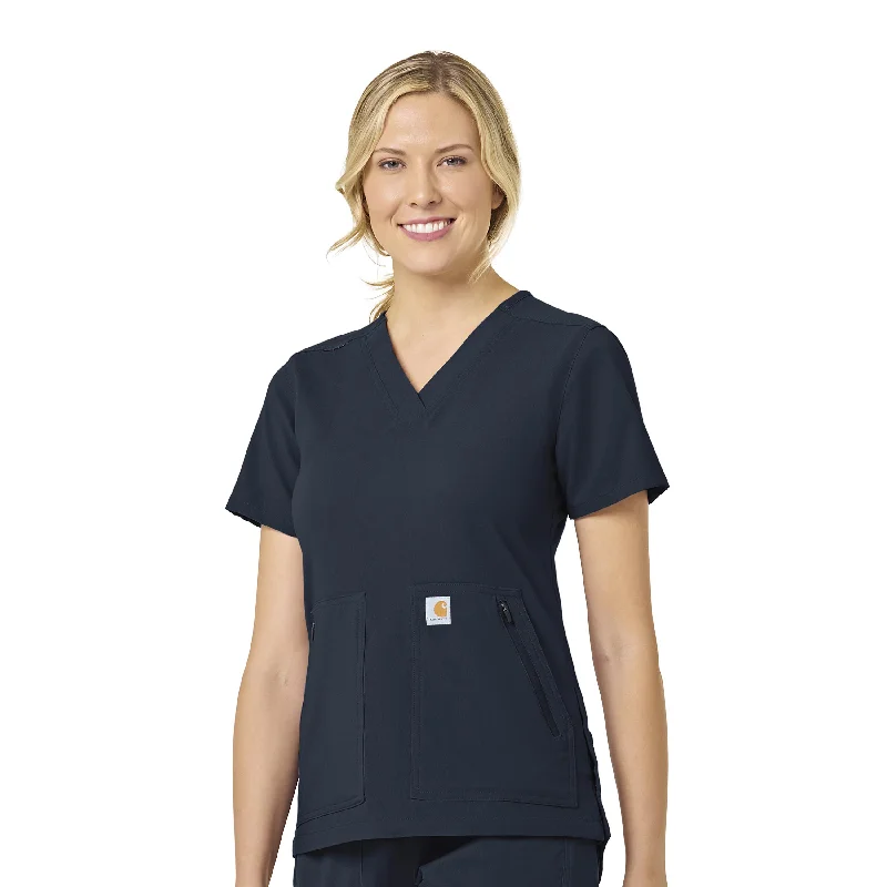 Women’s wraparound tops for flattering fit -Carhartt Rugged Flex Peak Women's 4-Pocket V-Neck Scrub Top - Navy