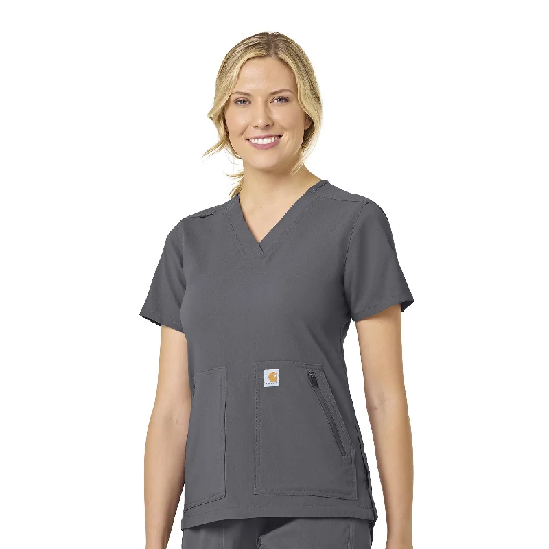 Women’s bell sleeve tops for dramatic style -Carhartt Rugged Flex Peak Women's 4-Pocket V-Neck Scrub Top - Pewter