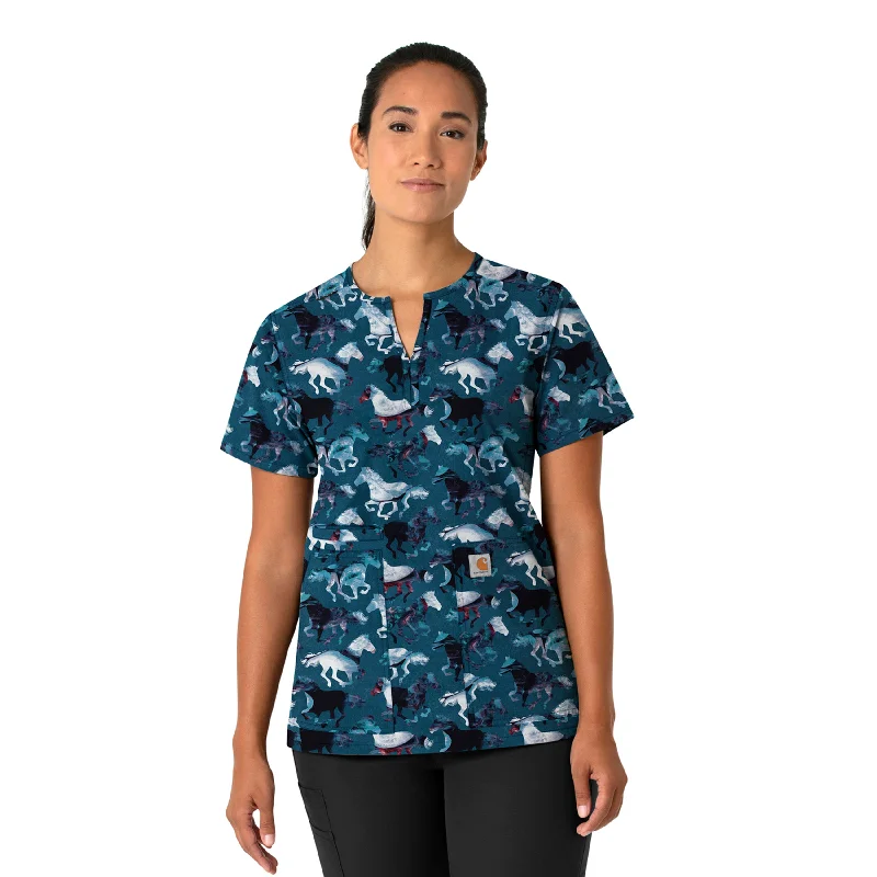 Women’s button-down tops for classic style -Carhartt Women's Notch Neck Print Scrub Top - Filly Trot