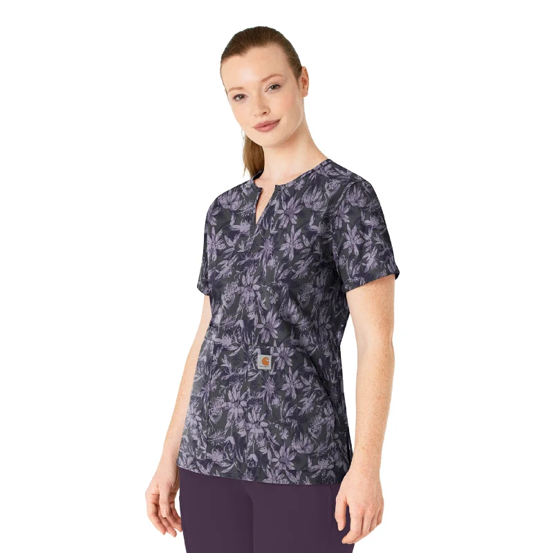 Women’s silk tops for luxurious feel -Carhartt Women's Notch Neck Print Scrub Top - Shadow Blossoms