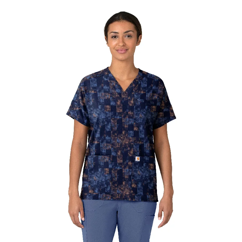 Women’s blouson tops for casual elegance -Carhartt Women's Oversized V-Neck Scrub Top - Charming Checks