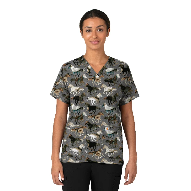 Women’s wrap tops for elegant look -Carhartt Women's Oversized V-Neck Scrub Top - Filly Trot Pewter