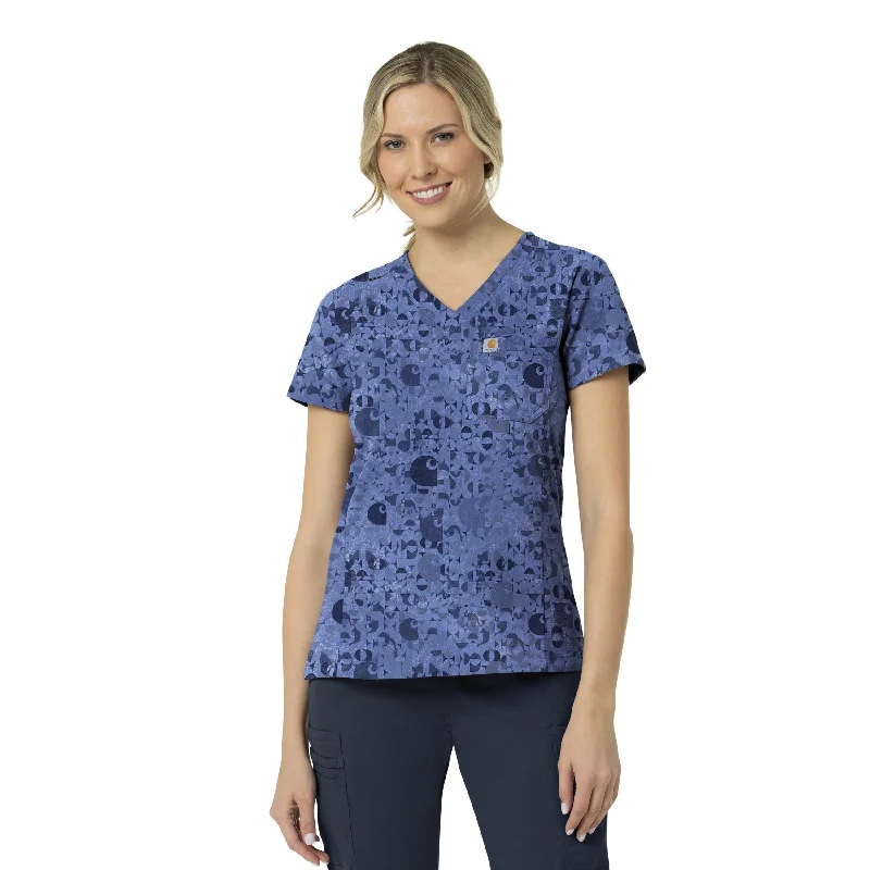 Women’s cashmere tops for luxurious warmth -Carhartt Women's Tuck-In Print Scrub Top - Geo Logo Riverside