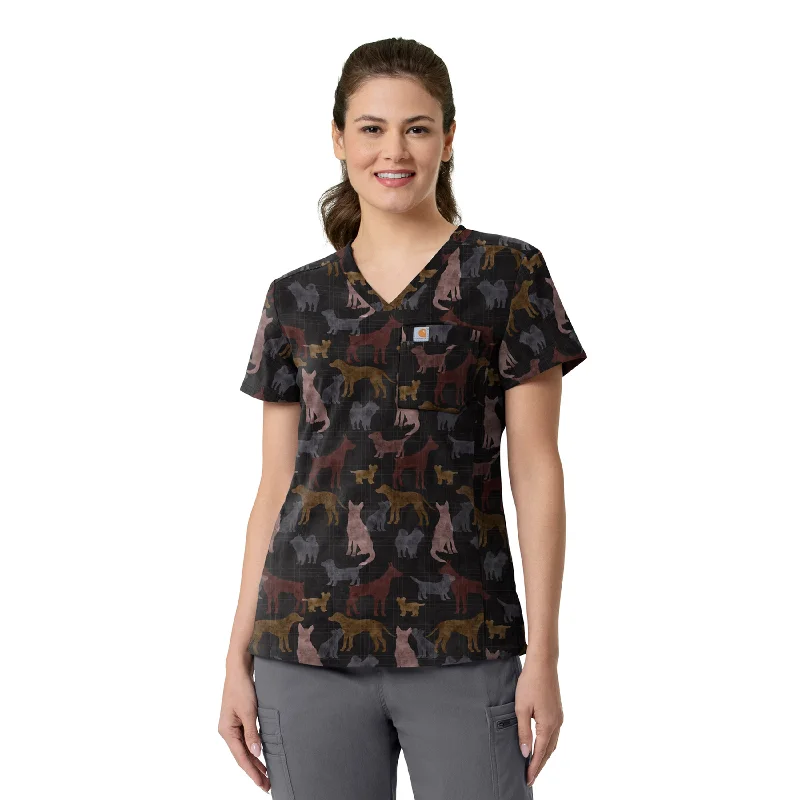 Women’s crewneck tops for classic design -Carhartt Women's Tuck-In Print Scrub Top - Heartwarming Hounds