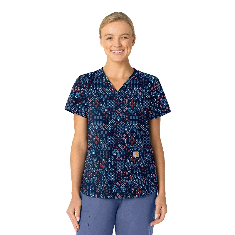 Women’s fleece tops for cozy comfort -Carhartt Women's V-Neck Print Scrub Top - Diamond Clusters