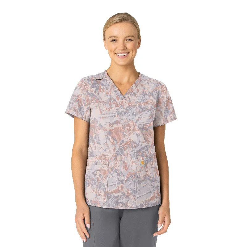 Women’s striped tops for nautical style -Carhartt Women's V-Neck Print Scrub Top - Snowy Ridges