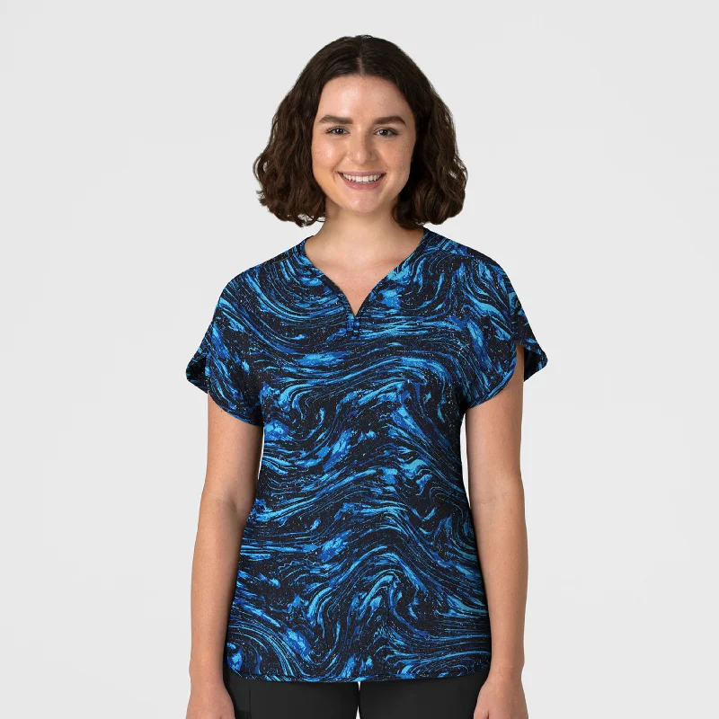 Women’s striped blouse tops for timeless design -Women's Dolman Print Scrub Top - Starry Sparkle